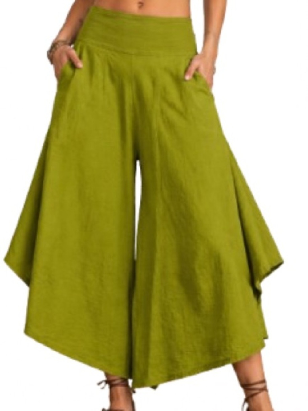 Windhorse Nepal Cotton Harem Pants XL Lime Green Boho Wide Leg Festival Culottes